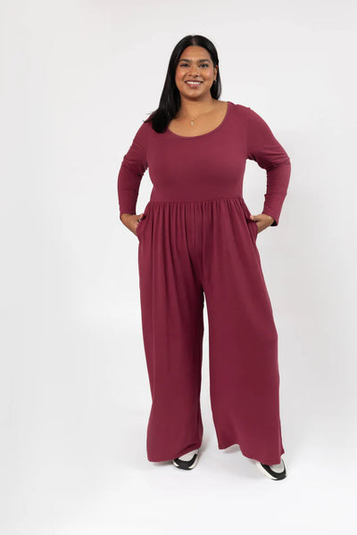 Smash + Tess Camille Long Sleeve Romper (Dark Cranberry)