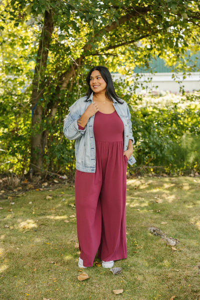 Smash + Tess Camille Long Sleeve Romper (Dark Cranberry)