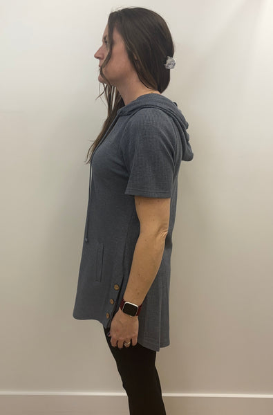 Maggie Waffle Tunic Hoodie (Denim)