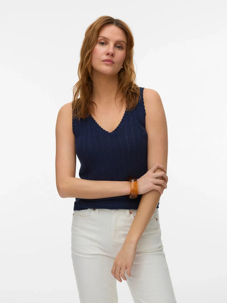 Lexie Pointelle Knit Tank (Navy)