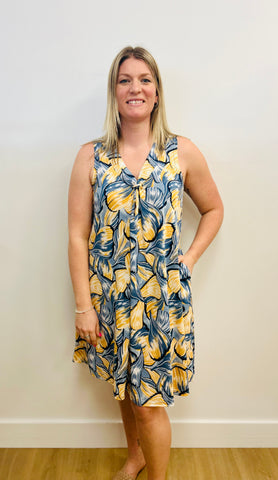 Lori Tank Dress with Pockets (Blue Yellow Floral)