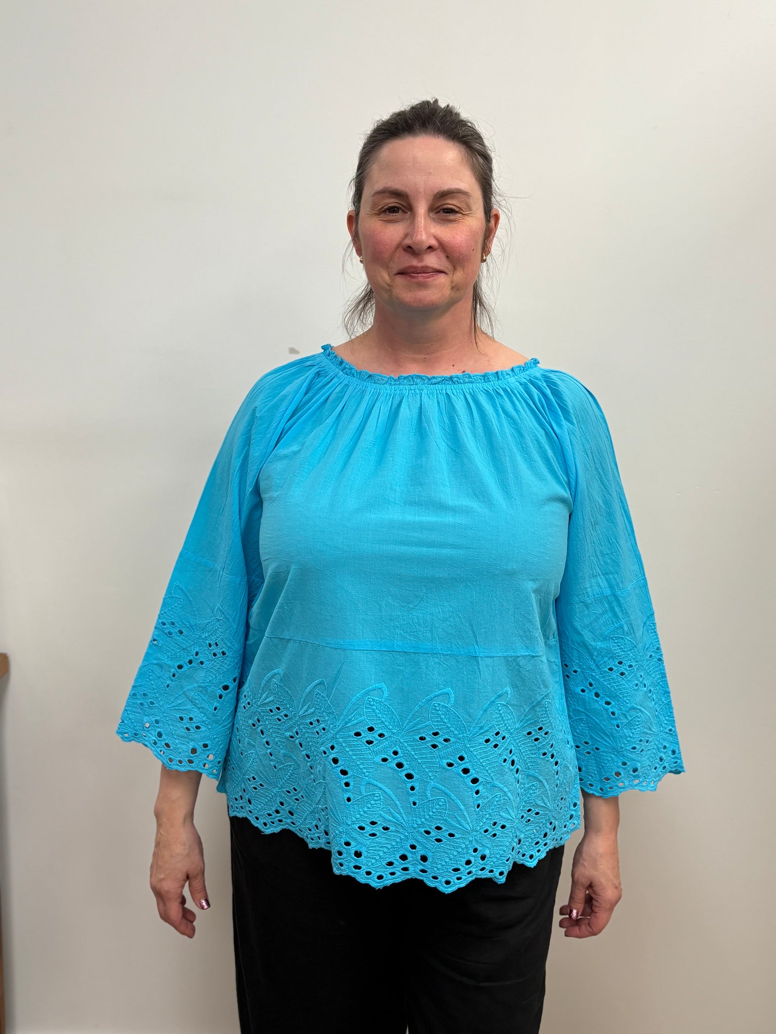Kristy Cotton Boho Top (Turquoise)