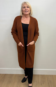 Sonia Long Open Cardigan (Burnt Sienna)