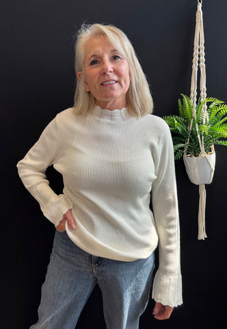 Lisa Scallop Detail Sweater (Winter White)