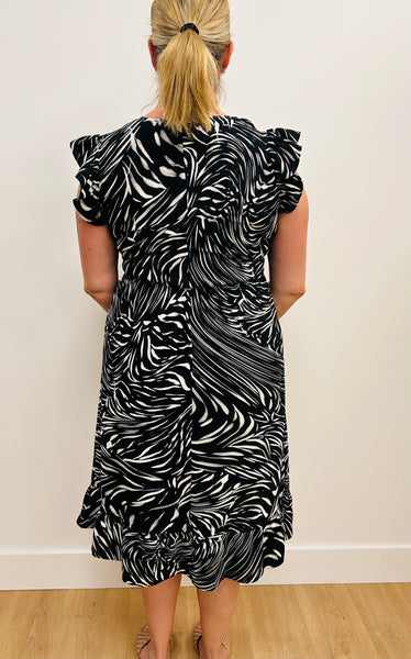 Aurora Patterned Ruffle Dress (Black)