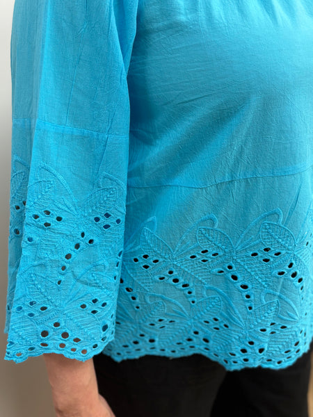 Kristy Cotton Boho Top (Turquoise)