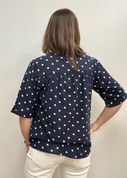 Bobbie Cotton Blend Polka Dot Blouse (Navy)