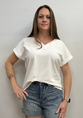 Pandina Cotton V Neck T-Shirt (White)