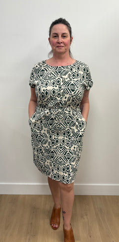 Joella Tie Dress (Green Geo)
