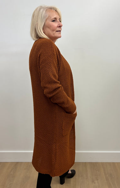 Sonia Long Open Cardigan (Burnt Sienna)