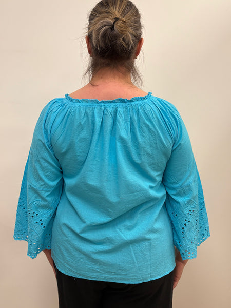 Kristy Cotton Boho Top (Turquoise)