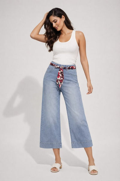 Robie Wide Leg Ankle Jean with Scarf Tie
