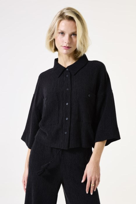Danielle Button Down Crepe Blouse (Black)