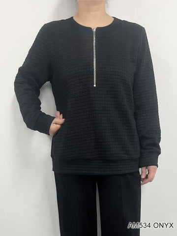 Amy Grid Zip Pullover (Black)