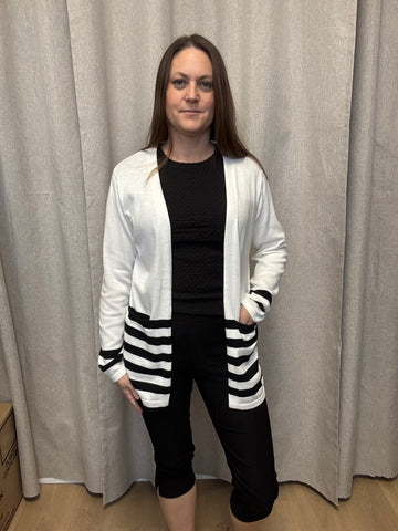 Simone Striped Open Cardigan (White) - 25% OFF AT CHECKOUT - FINAL SALE