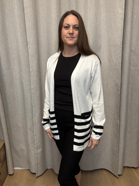 Simone Striped Open Cardigan (White) - 25% OFF AT CHECKOUT - FINAL SALE
