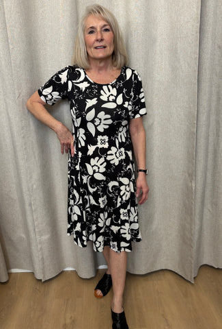 Irene Pannel Print Dress (Black White)