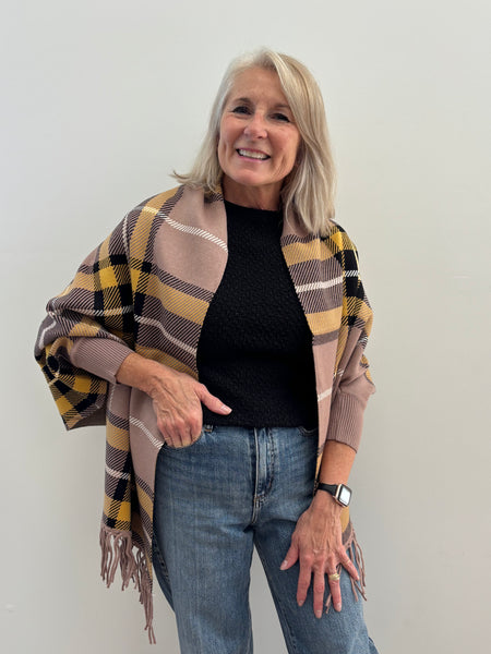 Rita One size Check Poncho (Taupe)
