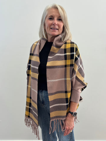 Rita One size Check Poncho (Taupe)