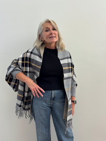 Rita One size Check Poncho (Grey)