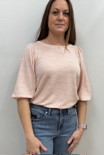 Niala 3/4 Sleeve Check Top (Rose Smoke)