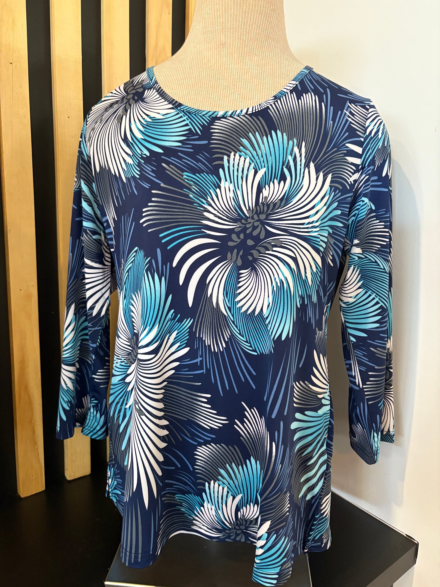 Grace 3/4 Sleeve Printed Top (Turquoise)