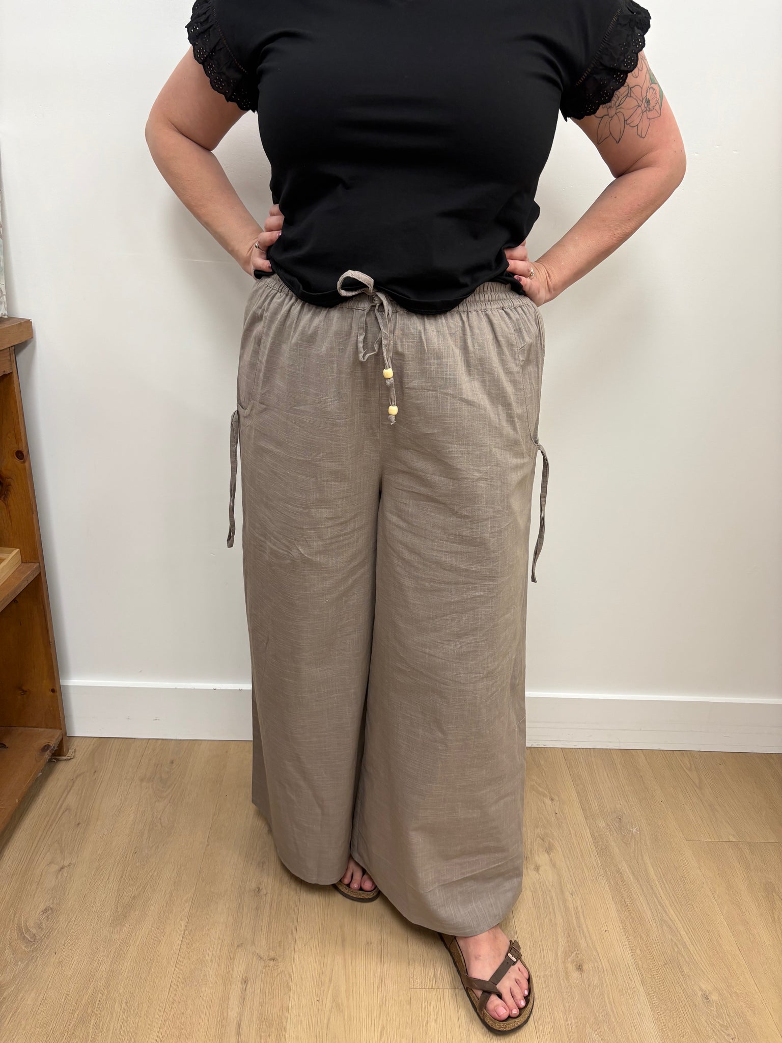 Lisa Cotton Wide Pant (Taupe) - 25% OFF AT CHECKOUT - FINAL SALE