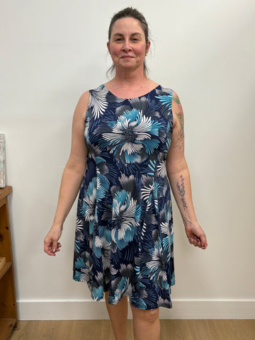 Brilla A Line Patterned Dress (Blue Floral)