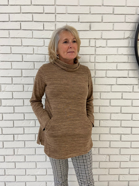 Marcy Cowl Neck Tunic Top (Beige Melange)