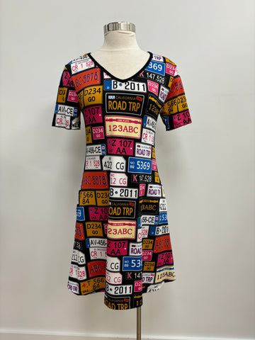 Milan V Neck Patterned Dress with Pockets (License Plate)