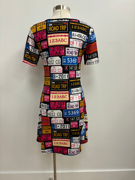 Milan V Neck Patterned Dress with Pockets (License Plate)