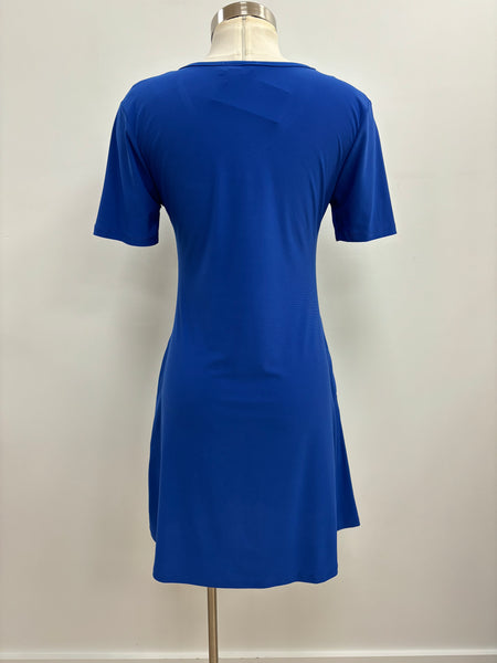 Milan V Neck Patterned Dress with Pockets (Royal Blue)