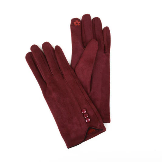 Lisa Button Accent Gloves (Burgundy)