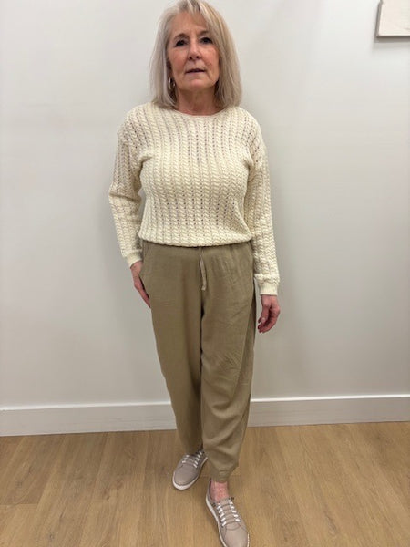 Lino Linen Blend Barrel Pant (Timber Wolf)