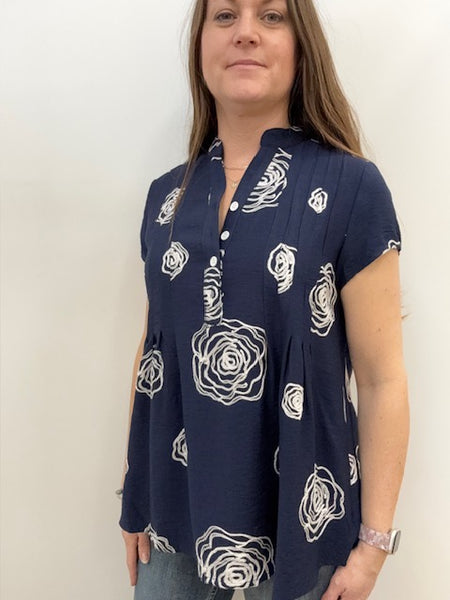 Dina Floral Babydoll Top (Navy)