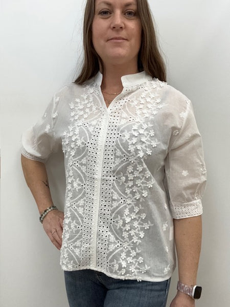 Linda Crochet Detail Top (White)