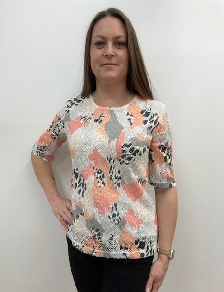 Jade Lace Overlay Print Top
