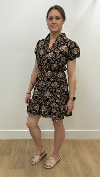 Laura Patterned Dress (Black/Beige)