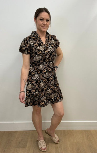 Laura Patterned Dress (Black/Beige)