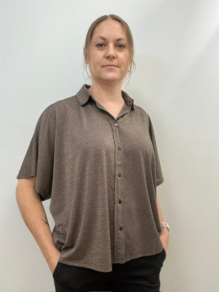 Hailey Button Down Top (Hazel Brown)