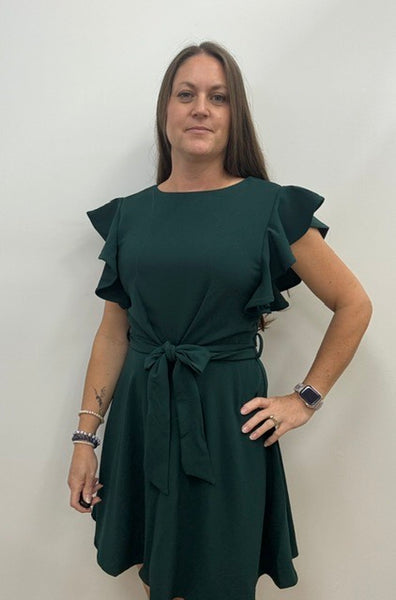 Haily Ruffle Sleeve Fit and Flare Dress (Green)