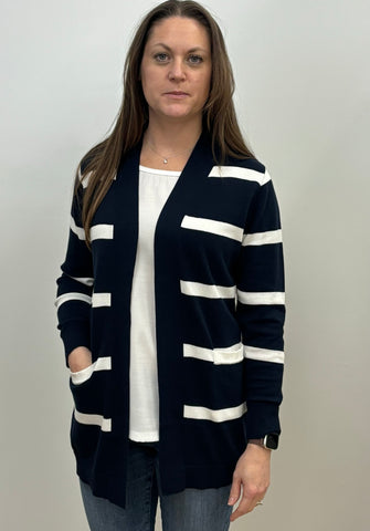 Lisa Striped Cotton Open Cardigan (Navy/White)