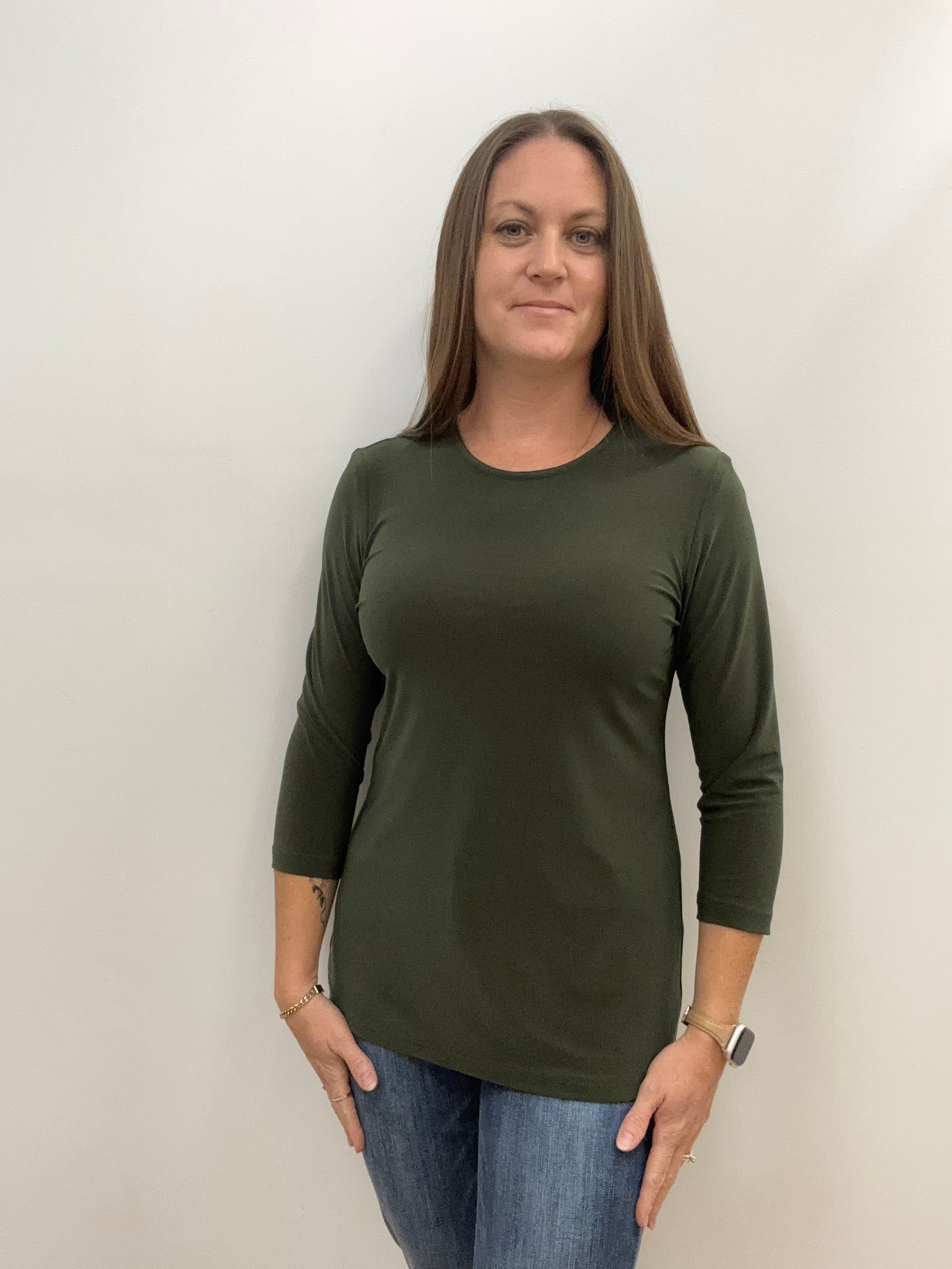 PLUS Selena 3/4 Sleeve Top (Olive)