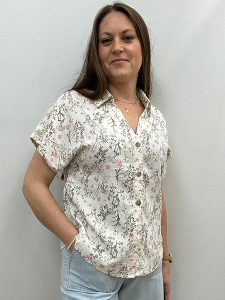Falakka Linen Blend Cap Sleeve Top (Primrose)