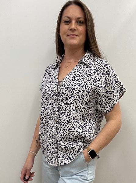 Falakka Linen Blend Cap Sleeve Top (Blue Floral)