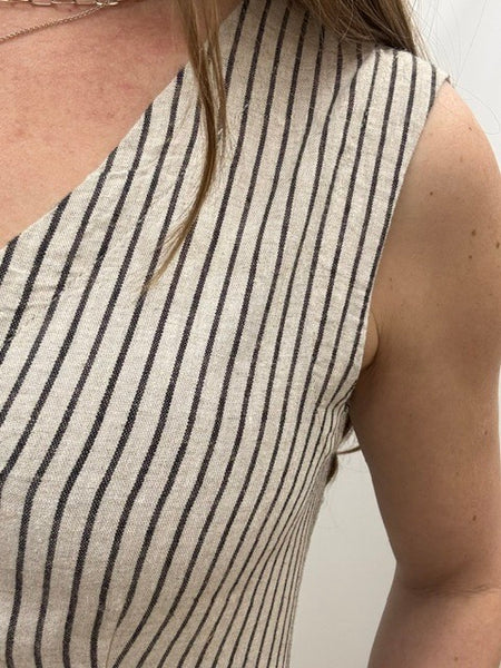 Falakka Linen Blend  Button Down Tank (Rain Day Stripe)