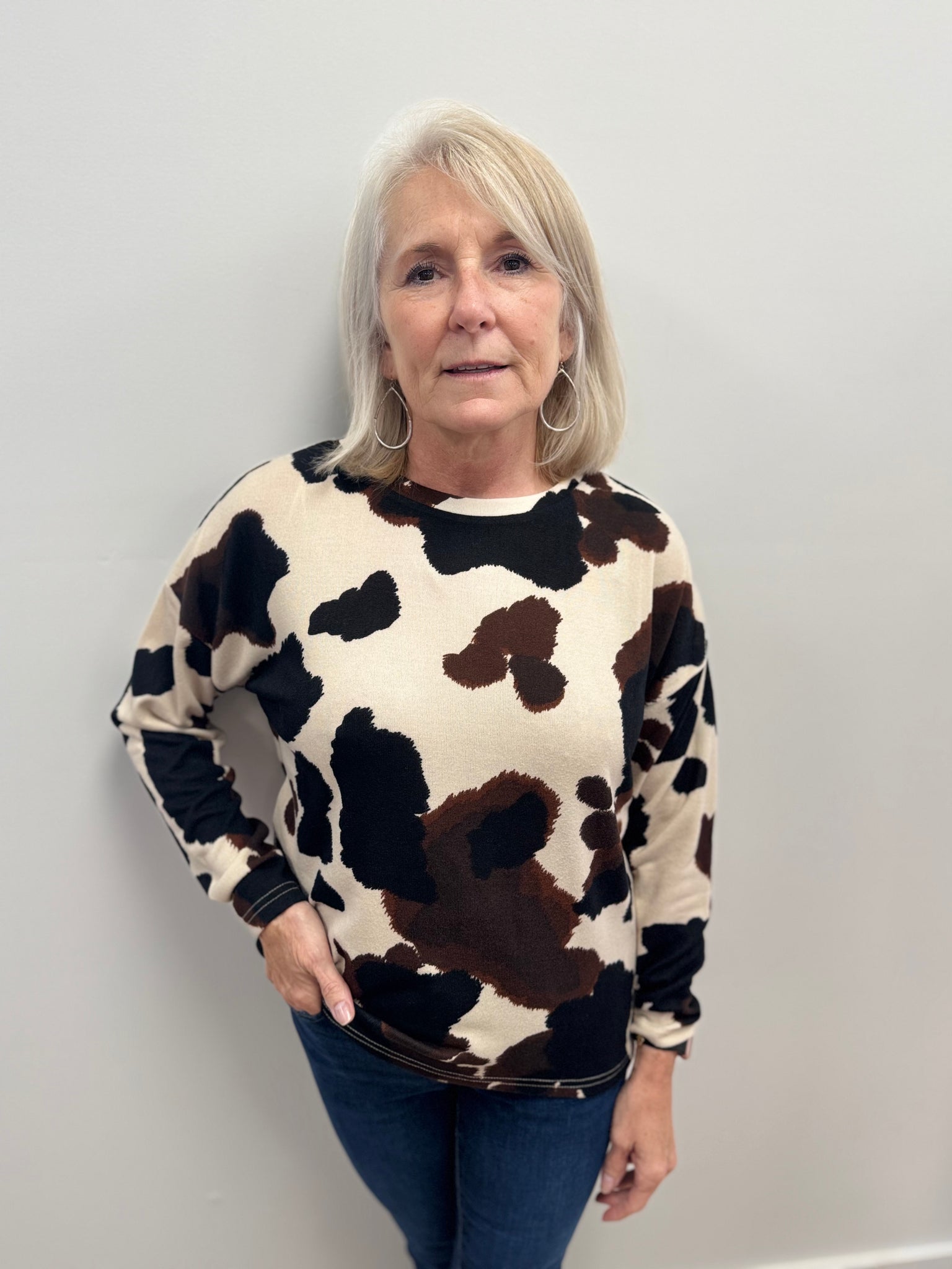Pieta Patterned Sweater (Cow Print)