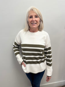 Katinka Cotton Blend Sweater (Olive Stripe)