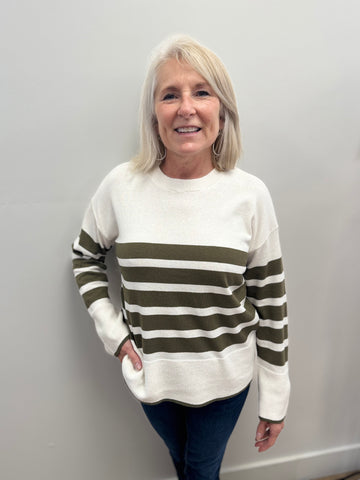 Katinka Cotton Blend Sweater (Olive Stripe)
