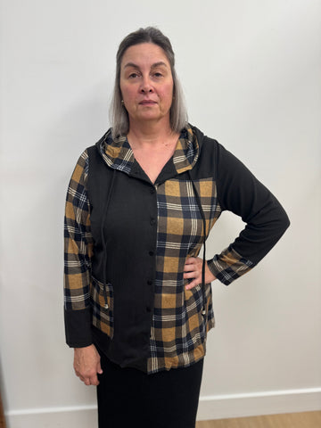 Corine Plaid Button Down Hoodie (Yellow)